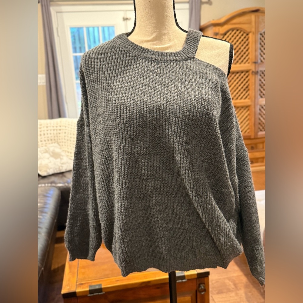 Gray Off-the-Shoulder Sweater with Textured Knit